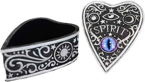 Vista 6 de Ebros Divinatory Trance Ouija - Tabla de espíritu con cristal morado de la Vía Láctea, con forma de corazón, caja decorativa pintada a mano