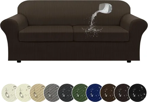 Vista 64 de Funda impermeable para silla con brazos, juego de 2 piezas, funda a rayas para 1 sofá separado con cojín en T, fundas de sillón de tela