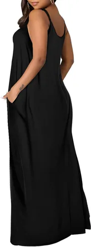 Vista 4 de OFEEFAN - Maxivestido de verano para mujer, diseño con tirantes delgados y bolsillos.