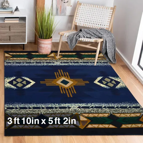 Vista 100 de YHSF South West - alfombra estilo nativo americano del suroeste C318 - fácil de limpiar, gruesa, suave, duradera, alfombra inspirada en tribus