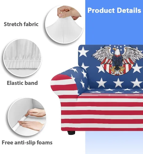 Vista 6 de AFPANQZ Fundas elásticas para sofá, fundas de sofá de águila con bandera estadounidense, fundas de sofá para sofá biplaza para sofás, protectores