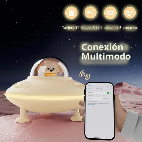 Vista 5 de Mini altavoz, altavoz Bluetooth de luz nocturna, bonita luz nocturna para decoración de habitación de dormitorio, Bluetooth 5.4, disco USB, entrada