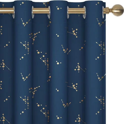Vista 52 de Deconovo - Cortinas opacas con diseño dorado estampado y ojales, negro, de 42 pulgadas de ancho x 45 pulgadas de largo