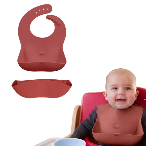 Vista 10 de Abiie Ruby Wrapp - Baberos de silicona para bebés, babero impermeable hecho con material resistente a las manchas, bolsillo frontal para atrapar