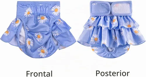 Vista 4 de Pañales lavables para perras, falda duradera para vestido de perro, pañales reutilizables para mascotas y cachorros, bragas de calor para perras