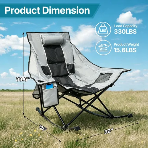 Vista 2 de ZENPETIO Silla mecedora con calefacción, sillas mecedoras plegables al aire Gris