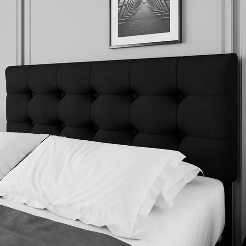 Vista 4 de TTVIEW Base de cama de tamaño completo con 4 cajones de almacenamiento y cabecera ajustable, cama plataforma tapizada con diseño de botones