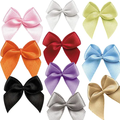 Vista 10 de VIVIQUEN 50 mini lazos de satén de cinta de flores de 0.984 in x 1.024 in, apliques de bricolaje para costura, álbumes de recortes, boda, regalo