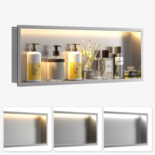 Vista 12 de Acero inoxidable Led Ducha Nicho 18"x12" Cepillado 3-Color LED