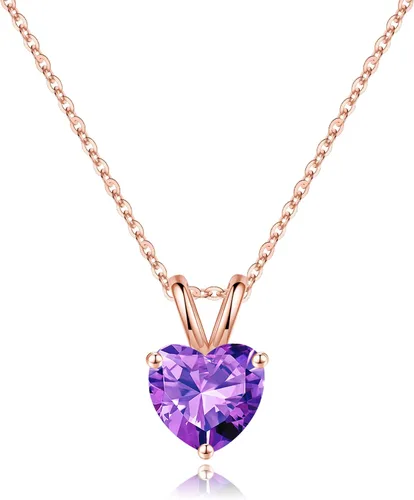 Vista 31 de SMILEST Dainty Heart Birthstone Necklace for Women, 925 Sterling Silver 01-enero-granate rojo