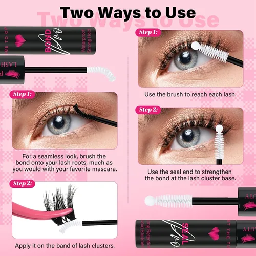 Vista 6 de PROLASHBEAUTY - Pegamento transparente de racimo de pestañas para 7 días de larga duración, pegamento impermeable para pestañas y sellado