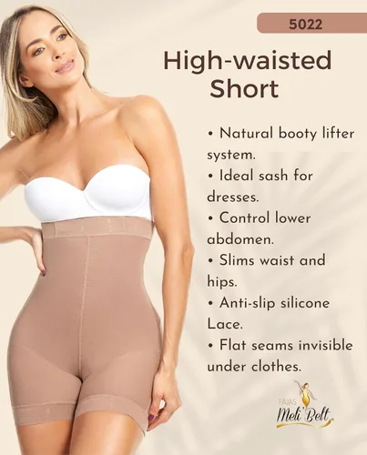 Vista 4 de FAJAS MELI'BELT 5022 - Pantalones cortos de faja colombiana de cintura alta para levantamiento de glúteos, pantalones cortos Levanta Cola Colombianos