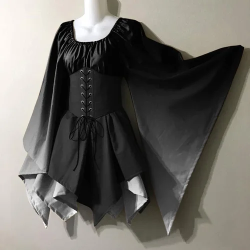 Vista 4 de Vestido de Halloween para mujer, sexy 2023, de encaje, manga de mariposa, vestido de baile, vintage, Halloween, cosplay, disfraces góticos