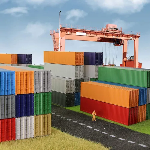 Vista 6 de 3pcs HO Escala sin decorar 40 ' (pies) Contenedores de envío 1:87 Deep Bule acanalado Side Container C8740DB