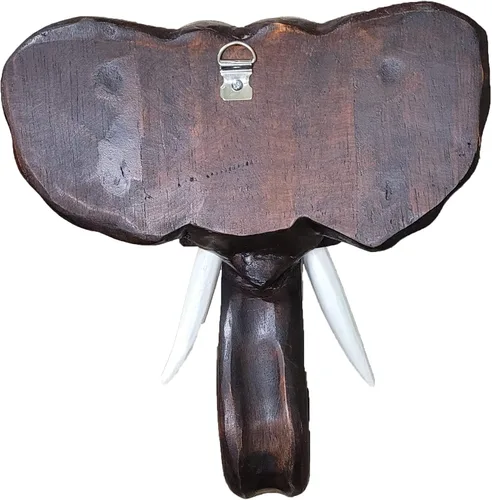 Vista 3 de Escultura asiática africana tallada mano de la pared de la cabeza del elefante de madera de caoba
