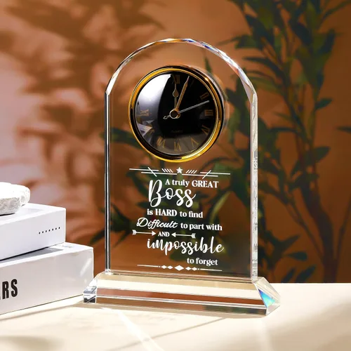 Vista 2 de Ornalrist Regalos de Jefe para Hombres y Mujeres Reloj de Cristal, Regalos para Jubilación Jefa Mujer - Regalo de Apreciación de Jefe para Hombres