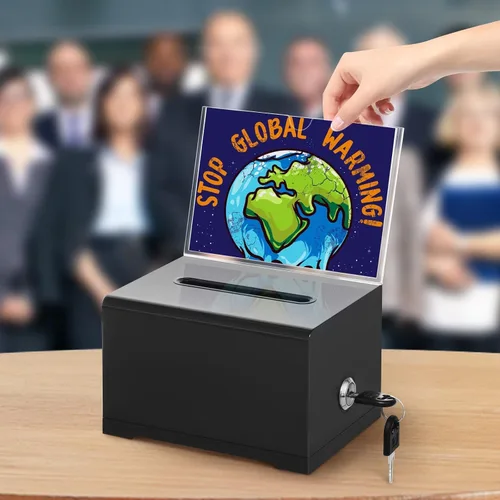 Vista 6 de KYODOLED Caja negra para donaciones para recaudación de fondos, caja de sugerencias con cerradura y llave, caja de rifas para boletos con soporte