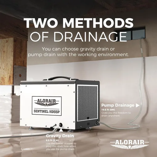 Vista 4 de Deshumidificador ALORAIR 120 PPD con bomba para espacio de arrastre y sótano Automatic Defrost, Memory Start, Up to 1,300 Sq. Ft., with Drain