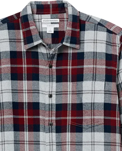 Vista 59 de Amazon Essentials Camisas de franela de manga larga para hombre, corte ajustado, a cuadros con botones