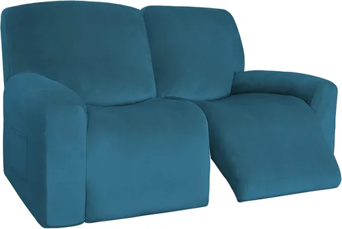 Vista 14 de Easy-Going Sofá biplaza reclinable de terciopelo con funda de consola central, fundas elásticas para sofá reclinable de 8 piezas, funda de sofá