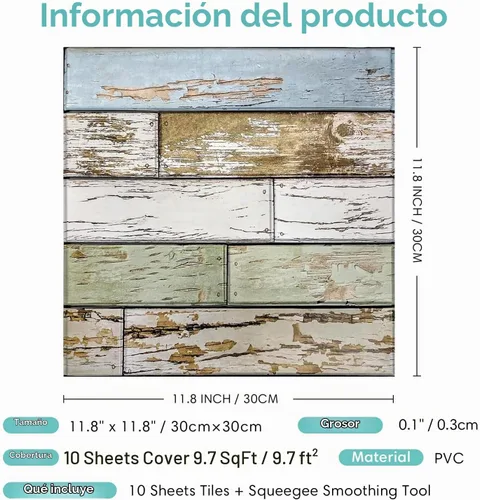 Vista 6 de Commomy Azulejos de pared 3D de madera sintética para despegar y pegar, 10 Madera-AB