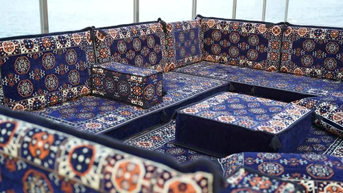 Vista 4 de arabicsofa Juego de sofá de asiento bajo Majlis árabe azul marino, fundas lavables para sala de estar, cojines de suelo turcos