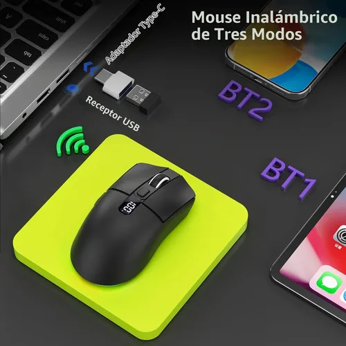 Vista 2 de Uciefy Ratón inalámbrico Bluetooth U8, recargable, LED para computadora Negro
