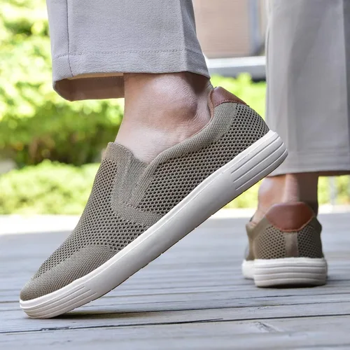 Vista 3 de konhill Zapatos deportivos sin cordones para hombre, mocasines de punto para caminar, espuma viscoelástica, para conducir, trabajo, patinaje