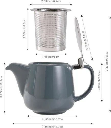 Vista 2 de Tetera de cerámica con infusor de acero inoxidable, resistente al calor, perfecta para hacer té, tetera gris 500ml/17oz
