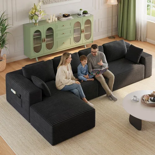 Vista 12 de Sofá seccional modular de 135" Sofá moderno de nube con diván en forma de L Gris