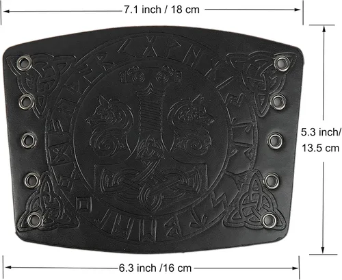Vista 6 de Brazaletes vikingos de cuero sintético, muñequera de guantelete de cuero, brazaletes medievales, armadura de brazo, caballero LARP, 2 piezas