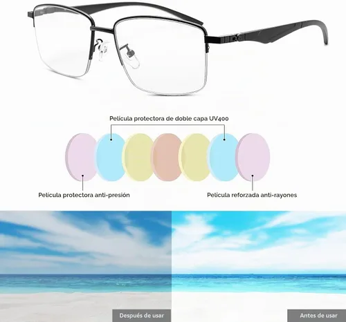 Vista 7 de Fotocrómico Progresivo Multifocus Computer Reading Glasses Spring Bisagras Transición UV400 Gafas de sol Lectores de sol