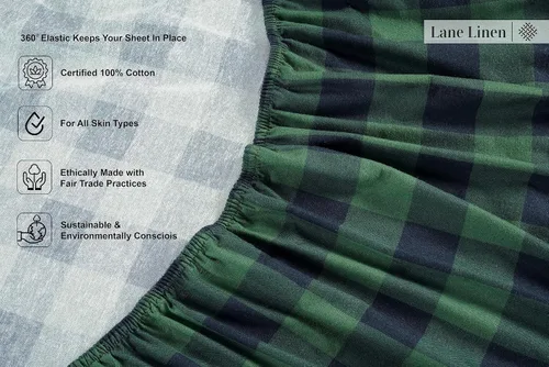 Vista 4 de LANE LINEN Sábanas de franela 100% algodón, doble cepillado para mayor suavidad, ropa de cama transpirable de algodón ligero tamaño matrimonial