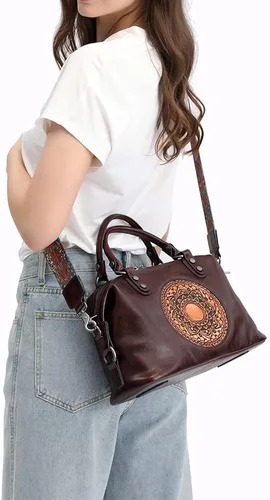 Vista 5 de EBESA Bolsos de cuero genuino para mujer, bolso cruzado retro Mandela