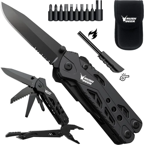 Vista 10 de RUSH DEER Multiherramienta 19 en 1 Herramientas Esenciales de Supervivencia y Alicates Multiusos - Regalo para Hombres - Kit de Herramientas