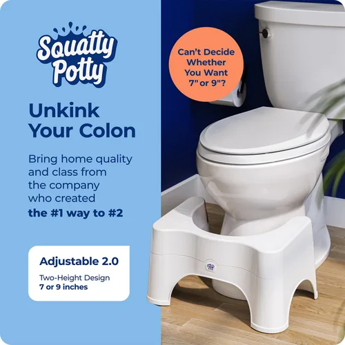 Vista 2 de Squatty Potty The Original Taburete de Baño para Inodoro - Ajustable 2.0, Convertible a 7" o 9" de Altura con Tapa Removible para Adultos y Niños