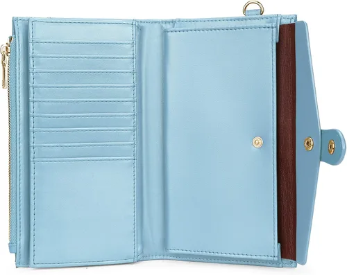 Vista 6 de YALUXE Billeteras con doble cremallera para mujer, cartera para teléfono celular, tarjetero de cuero vegano