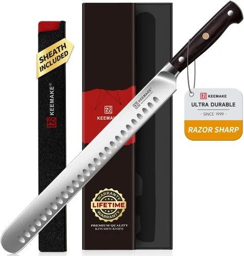 Vista 10 de Cuchillo para pechuga de KEEMAKE, cuchillo de trinchar de 12 pulgadas, cuchillos de corte alemanes de acero de hoja de navaja para carne con mango