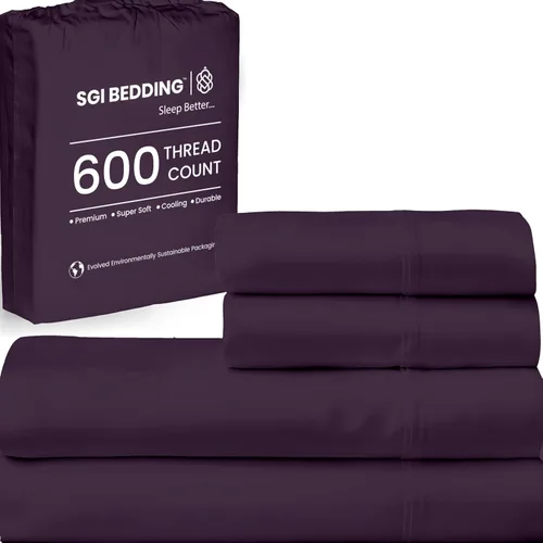 Vista 11 de SGI Bedding - Juego de sábanas de 600 hilos, 4 piezas, 100% de algodón egipcio, tamaño completo, juego de sábanas con bolsillo profundo de 38 cm