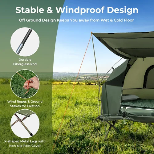 Vista 7 de GYMAX Tienda de campaña con cuna, plegable de 5 en 1 con colchón y almohadas, sacos de dormir, parasol, tienda de campaña elevada para camping
