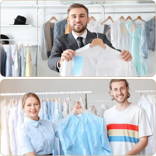 Vista 6 de Bolsas de ropa para colgar ropa, 90 bolsas de limpieza en seco, bolsas de limpieza en seco de plástico transparente de 35.4 pulgadas, cubierta