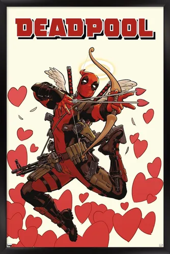 Vista 9 de Marvel Comics Deadpool - Póster de pared de Cupido, 22.4 pulgadas de largo x 14.7 pulgadas de ancho, versión enmarcada de madera de granero