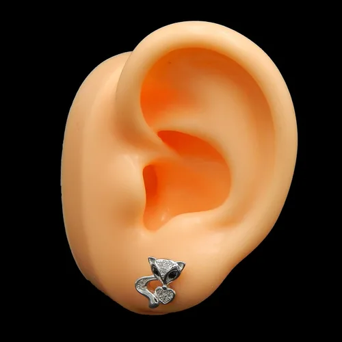 Vista 2 de Pendientes de plata de ley 925 con circonita cúbica, con forma de zorro y corazón