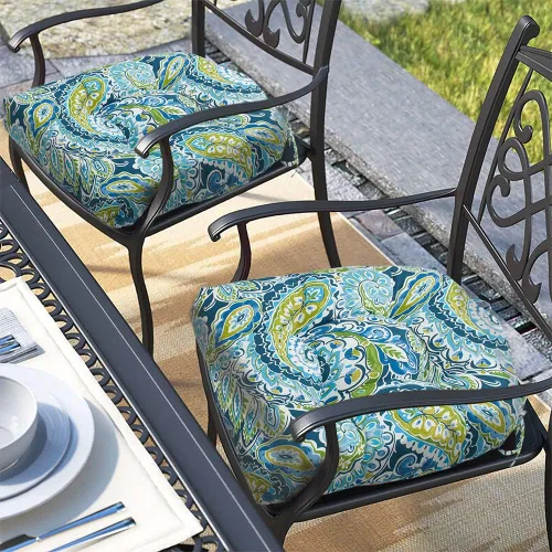 Vista 16 de Magpie Fabrics Juego de 2 cojines de asiento capitoné para exteriores e interiores con lazos, 19 x 19 pulgadas, impermeables, para silla de patio