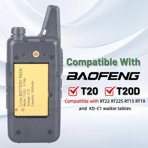 Vista 3 de BAOFENG T20 T20D - Batería original de iones de litio de 1500 mAh, 3.7 V, compatible con Walkie Talkies Retevis RT22 RT22S RT15 RT19 (paquete de 6)