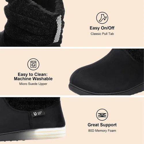 Vista 4 de LongBay Botines de punto de chenilla para mujer, de espuma viscoelástica, cómodas, de gamuza, esponjosas, de piel sintética, botas de espuma