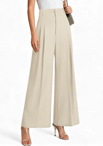 Vista 3 de PRETTYGARDEN Pantalones de vestir de pierna ancha de cintura alta para Beige