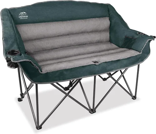 Vista 8 de Sillas de camping dobles plegables totalmente acolchadas, cómoda silla de jardín de gran tamaño con soporte para copa de vino, soporte para tazas