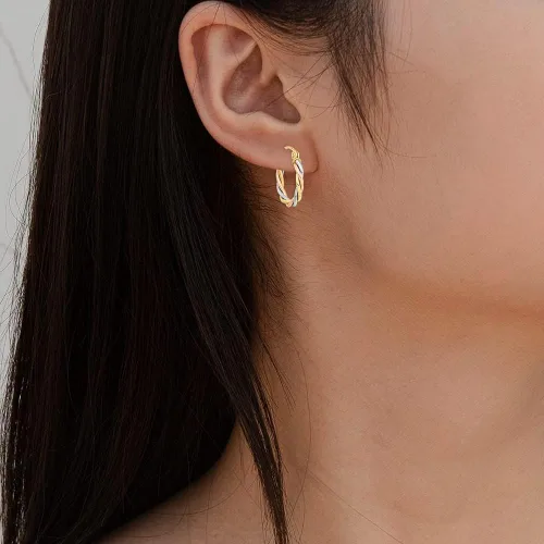 Vista 3 de Diamond2Deal Aretes de aro trenzados de oro tricolor de 10 quilates, para mujer (L-0.641in, W-0.579in), Metal