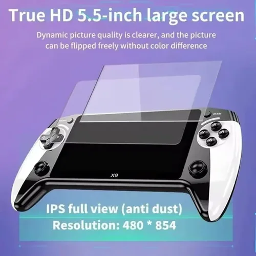 Vista 2 de X9 - Consola de juegos de mano retro, pantalla HD IPS portátil de 5.5 pulgadas, más de 3000 juegos incorporados, más de 10 emuladores externos, 1